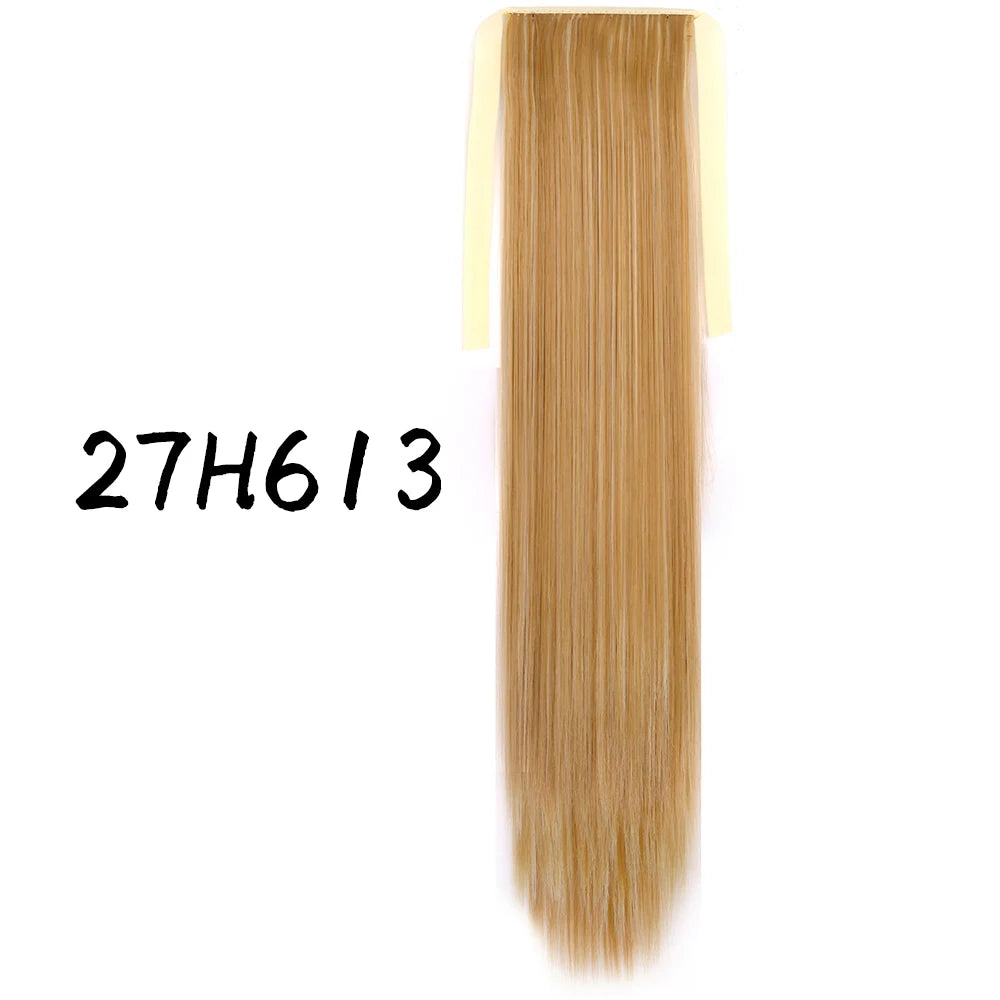 Wrap-Around Clip-In Ponytail Hair Extension 22-34 in (56-86 cm) Long Straight Heat-Resistant Synthetic Blonde Brown