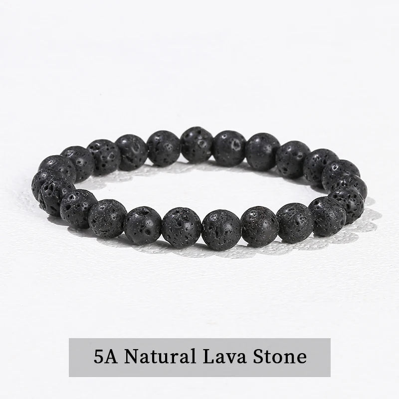 Natural Stone Beaded Bracelet 6/8/10mm — Obsidian Fluorite Quartz Jasper Stretch Yoga Bracelet for Women & Men