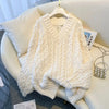 MEXZT Harajuku Oversized Pink V-Neck Knit Sweater for Women, Korean Long Sleeve Streetwear
