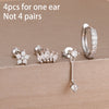 4-Piece 8mm Gold-Tone Stainless Steel Huggie Hoop Earrings Set with Cubic Zirconia Flower Studs