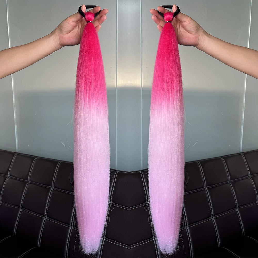 Colorful Synthetic Ponytail Extensions 2-Pack – Long Straight Braided Hairpiece with Elastic Band | High-Temp Fiber