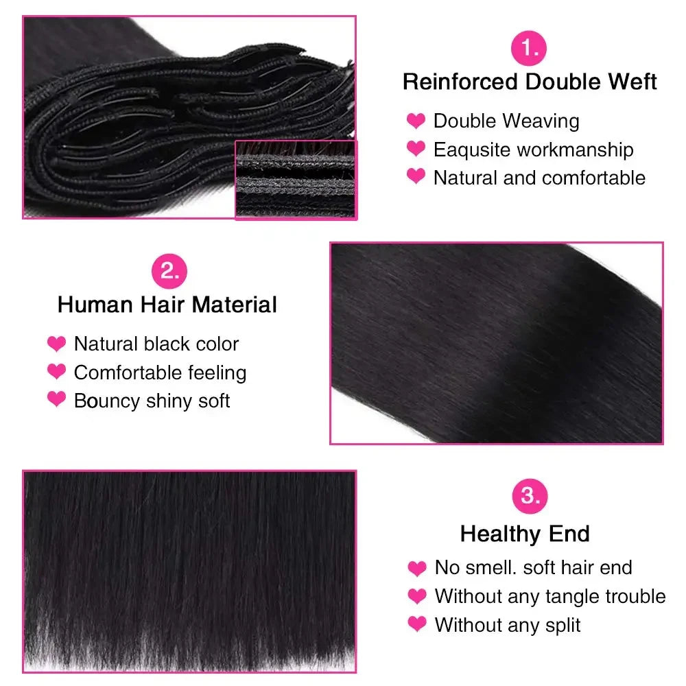 Seamless Clip-In Human Hair Extensions 8-Piece 120g Brazilian Remy Straight 16-26 in (41-66 cm)