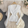 Women's Twist Front V-Neck Slim Knit Sweater Long Sleeve Pullover for Fall Winter