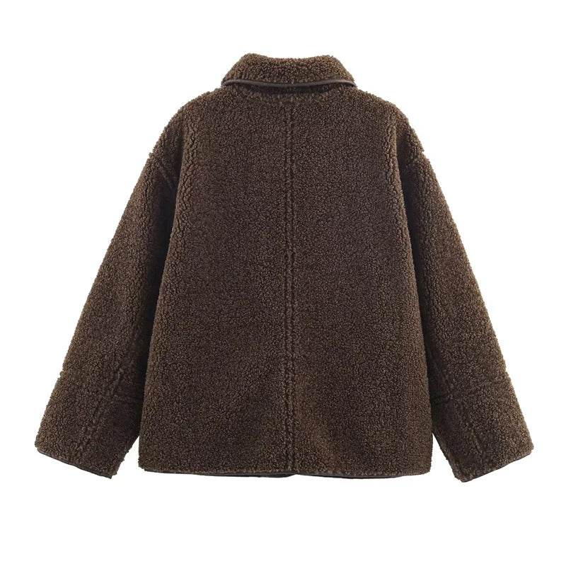 Reversible Faux Fur & Leather Corduroy Overcoat - Women's Autumn Winter Jacket