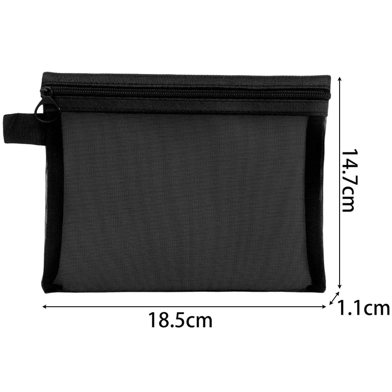 Clear Mesh Makeup Bags – Black Travel Cosmetic Organizer (Small/Medium/Large) – 1 or 3-Pack