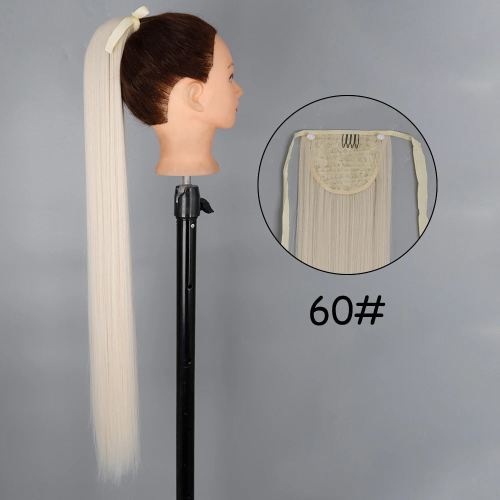 34-Inch (86 cm) Clip-In Synthetic Ponytail Hair Extension — Blonde Wrap-Around Long Straight Hairpiece