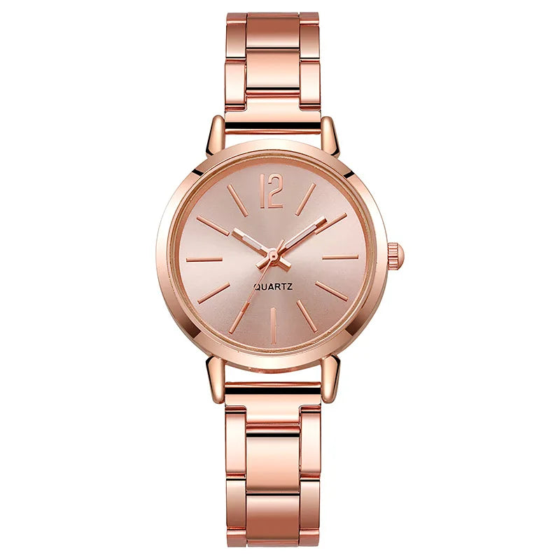 Luxury Women’s Gold Bracelet Quartz Watch – Simple Round Dial Stainless Steel Elegant Wristwatch