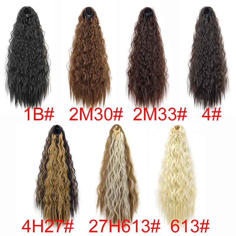 22-Inch (56 cm) Kinky Curly Drawstring Clip-In Ponytail - Long Synthetic High-Temperature Fiber Hair Extension for Women