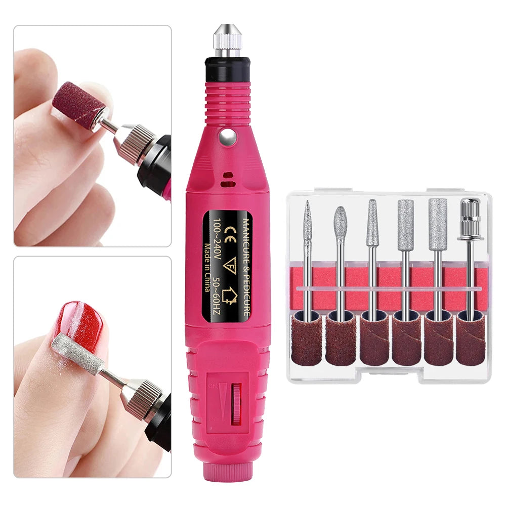 Electric Nail Drill Kit - Portable Professional Manicure & Pedicure Nail Sander, 20,000 RPM, 6 Bits & 6 Sand Bands