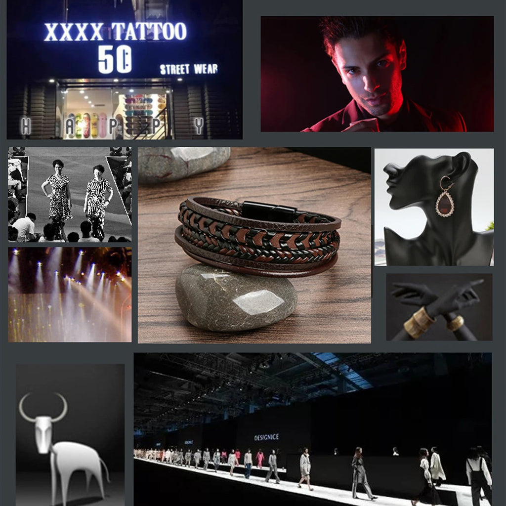 Men's Multi-Layer Leather Braided Bracelet with Alloy Magnetic Clasp - Vintage Wrap Bracelet 8.26 in (21 cm)