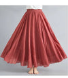 Women's Linen Cotton Ankle-Length Maxi Skirt Elastic Waist Pleated Boho Beach Vintage
