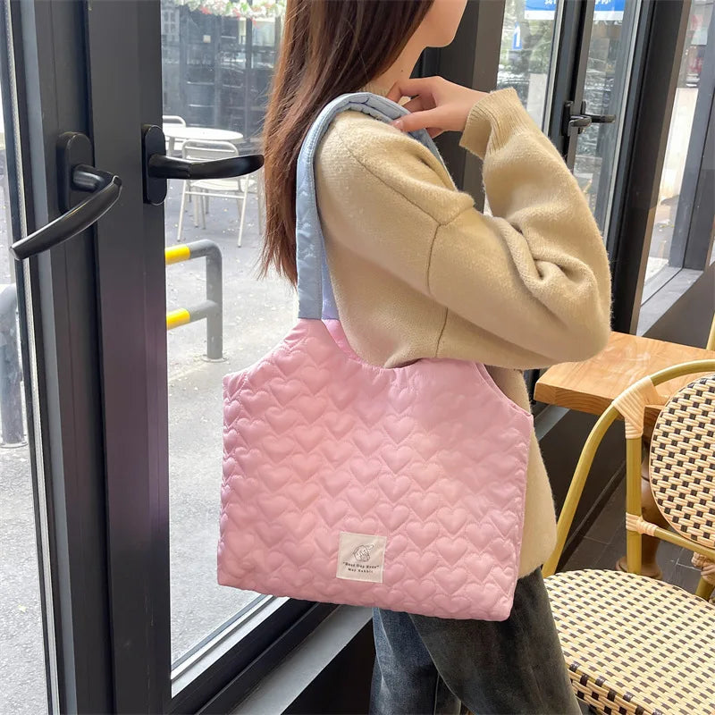 Quilted Love Women's Large Capacity Shoulder Tote Bag - Solid Color Casual Book Bag