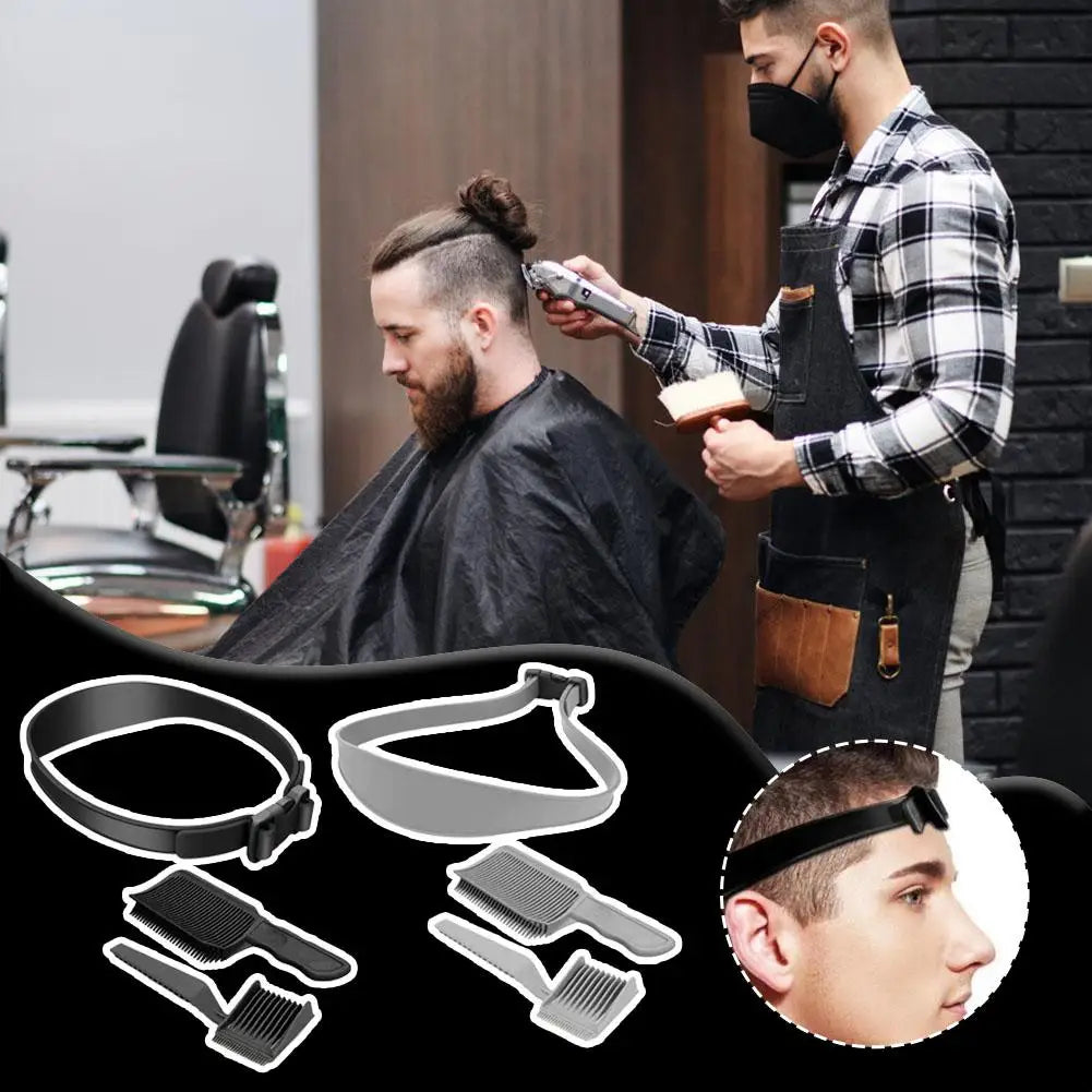 Adjustable Hairline & Neckline Trimming Guide Set – DIY Haircut Template with Silicone Headband & Clipper Comb