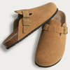 Fur Lined Suede Clogs Fuzzy Cork Footbed Slip-On Mules Antiskid Winter Slippers for Women