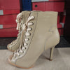 Genuine Leather Open-Toe Ankle Dance Boots for Women - Thin High Heel Jazz Sandals with Zip Closure