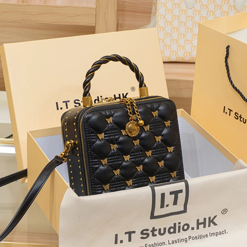 Women's Leather-Look Bucket Bag – Small Square Crossbody & One-Shoulder Bag, Designer-Inspired