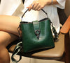 Genuine Oil-Wax Cowhide Bucket Bag for Women, Large Capacity Casual Crossbody Shoulder Tote