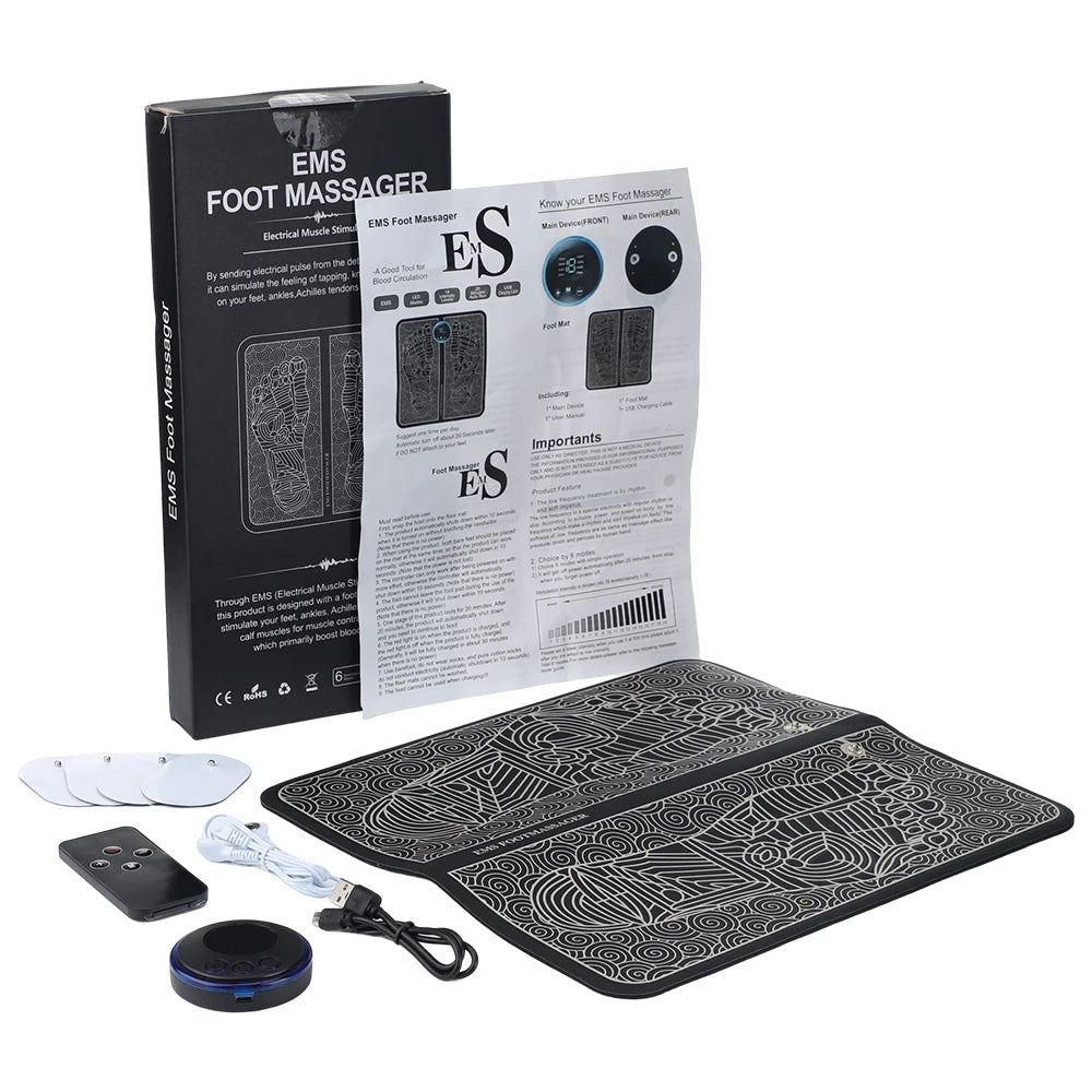 Electric EMS Foot Massager Pad with Remote – Acupoint Stimulation for Pain Relief & Improved Circulation