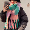 Women's Winter Thick Plaid Pashmina Scarf - Soft Polyester Shawl Wrap, 175+ cm (69+ in) Fuzzy Tassel