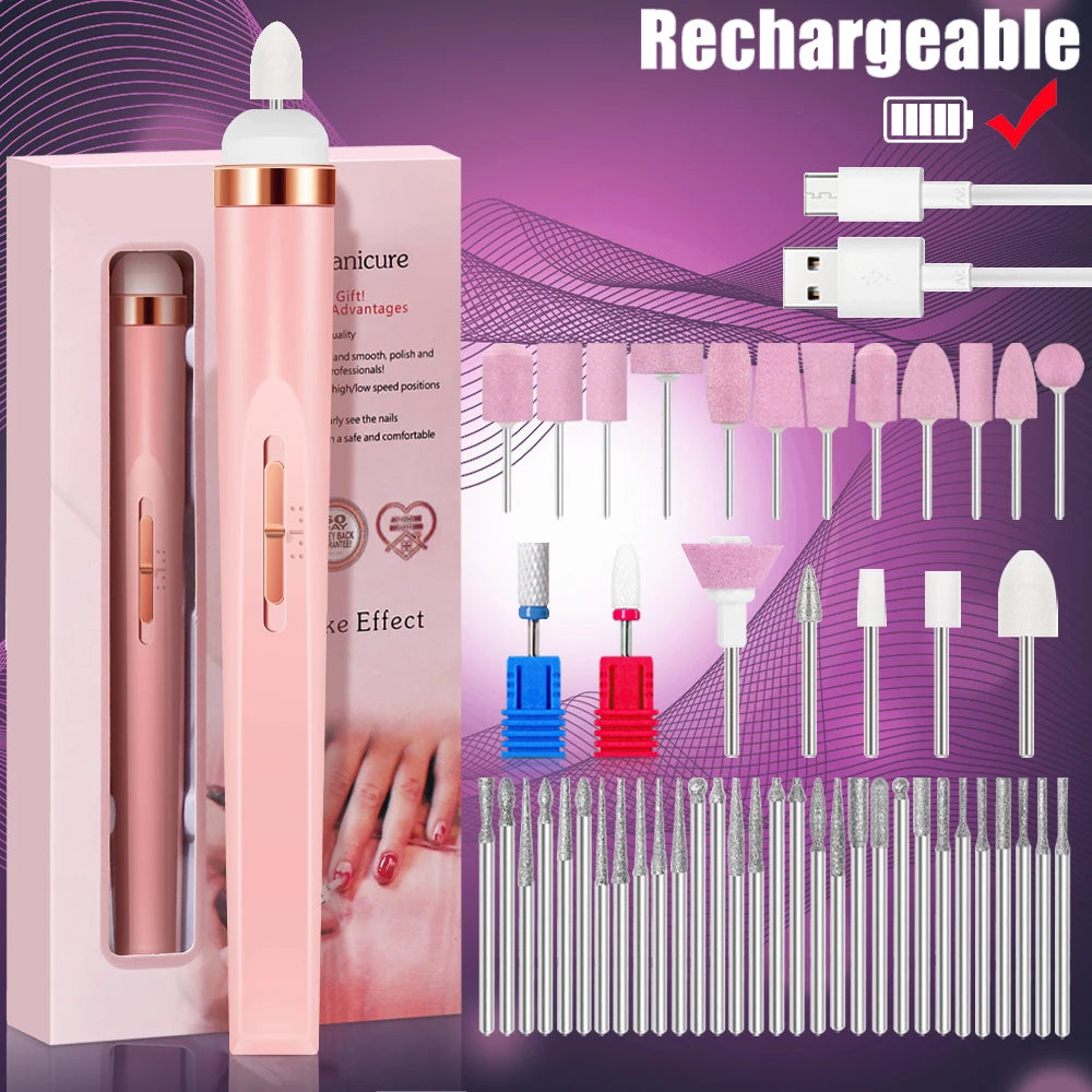 5-in-1 USB Rechargeable Electric Nail Drill Manicure Set - Portable Professional Nail File & Polisher for Gel, Acrylic & Salon Use