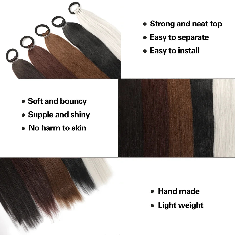 28-Inch (71 cm) Straight Synthetic Ponytail Hair Extension with Elastic Hair Rope
