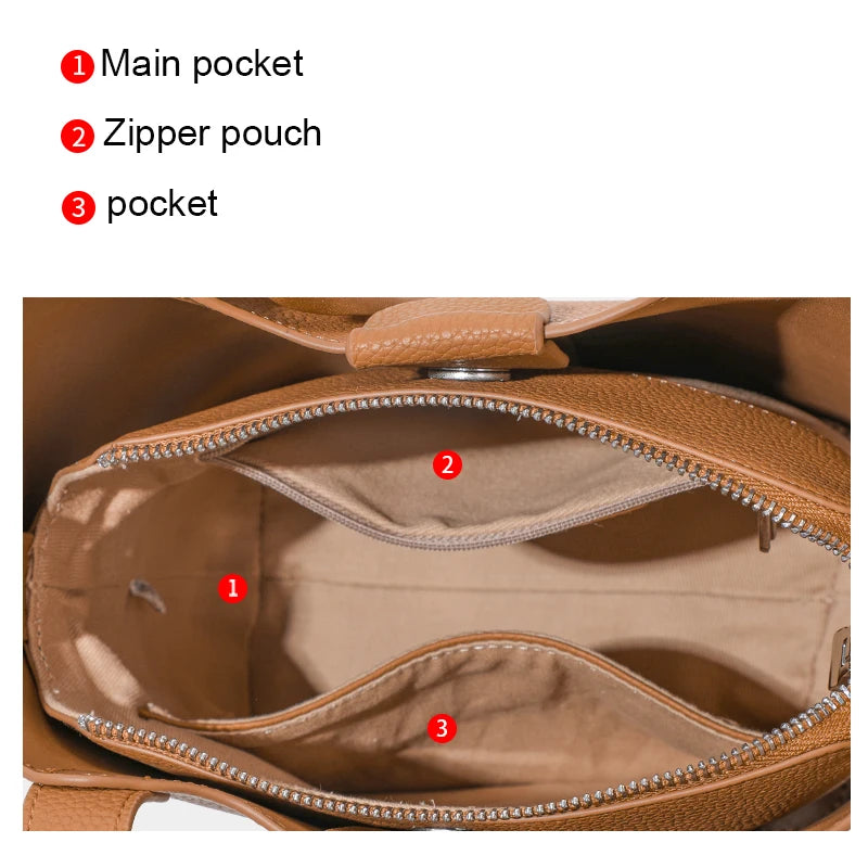 Aidrani Soft Cowhide Bucket Bag - Luxury Genuine Leather Handbag for Women