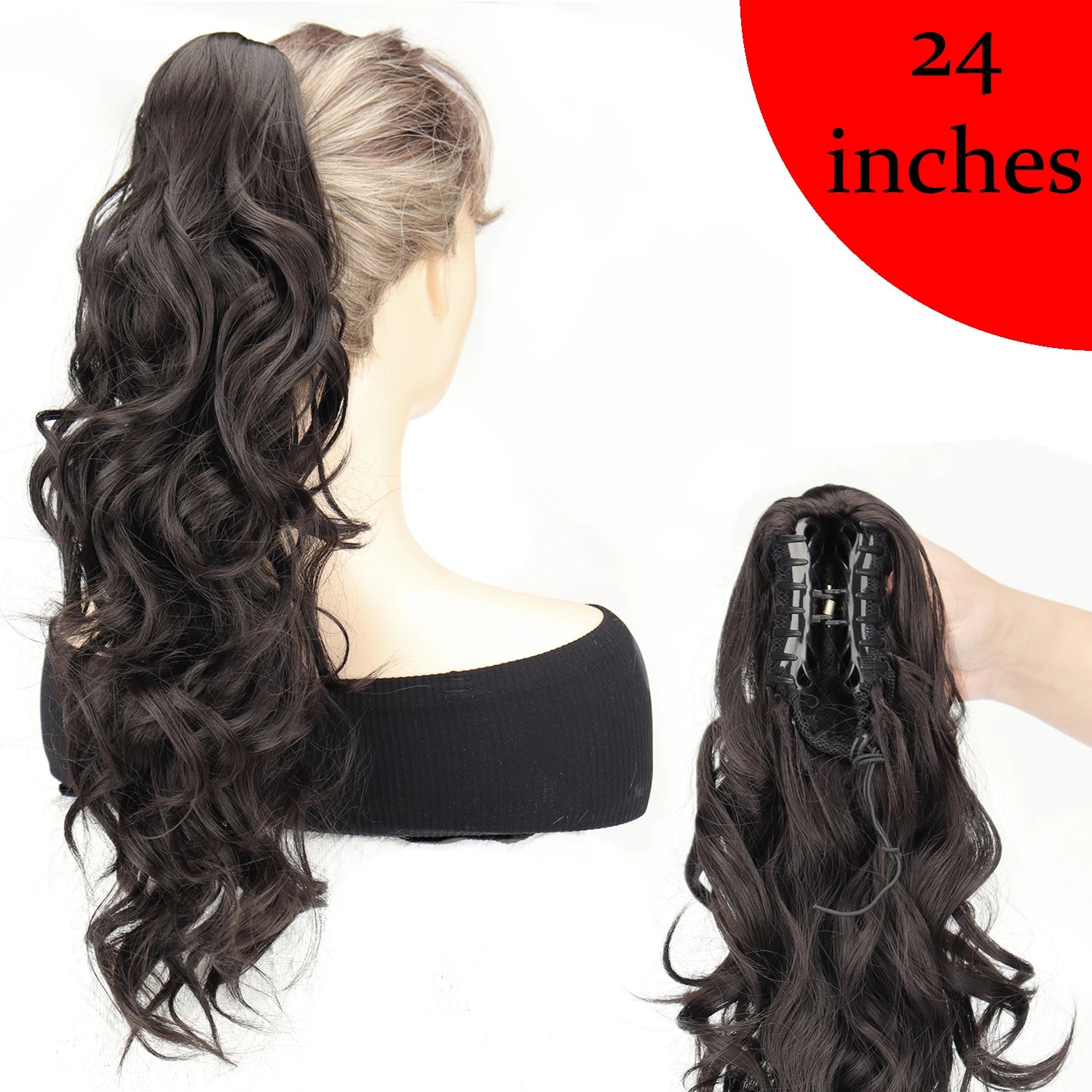 AZQUEEN 18-Inch (45 cm) Clip-In Wavy Ponytail Hair Extension - Heat-Resistant Synthetic, Layered Black/Brown