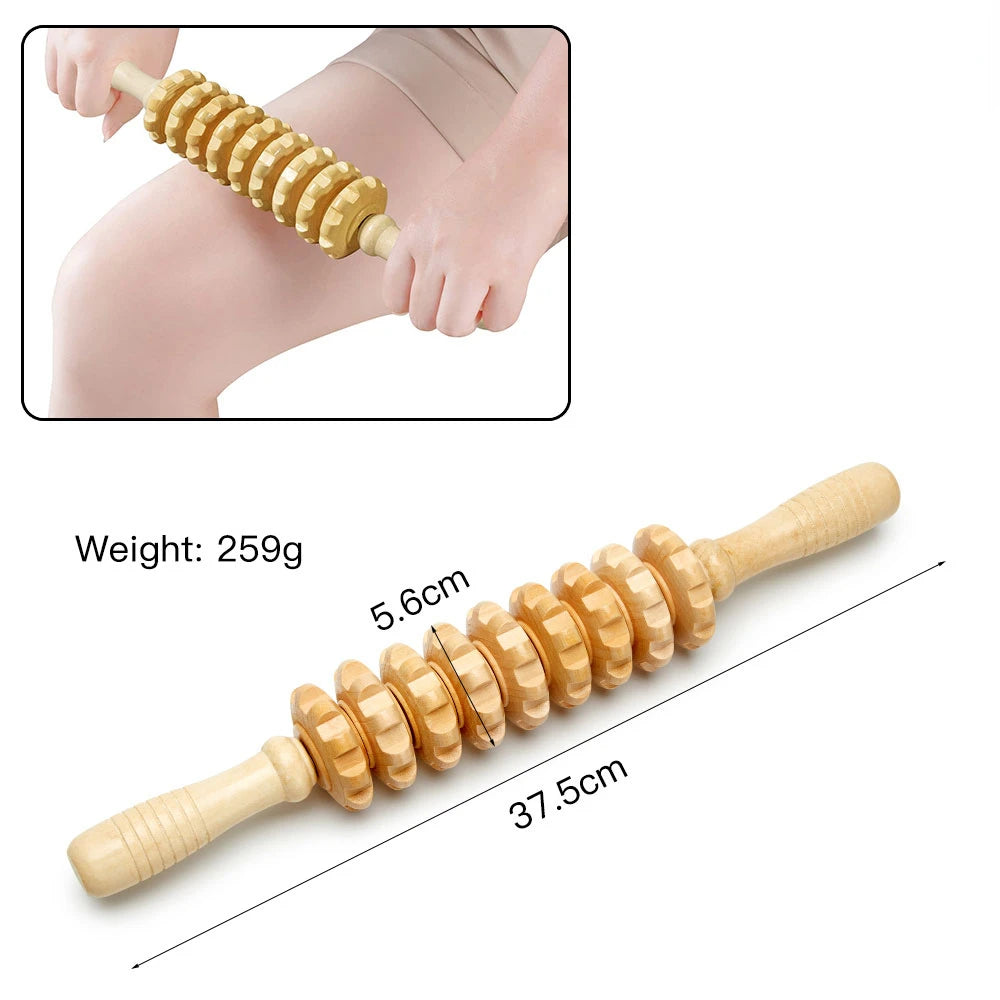 Wood Therapy Massage Roller and Gua Sha - Wooden Anti-Cellulite Slimming Massager for Body, Back & Feet
