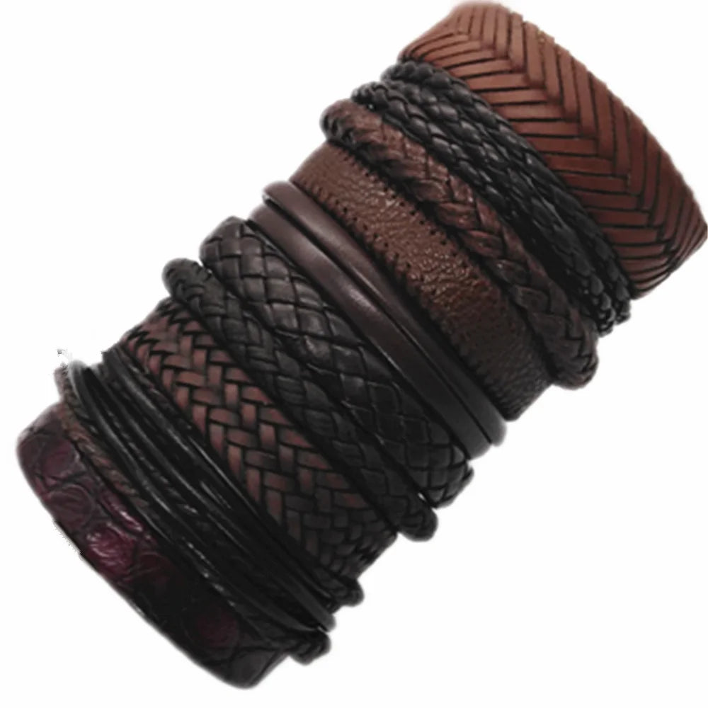 10-Pack Adjustable Black Woven Wrap Leather Bracelets – Handmade Unisex Rope Chain Lace-Up