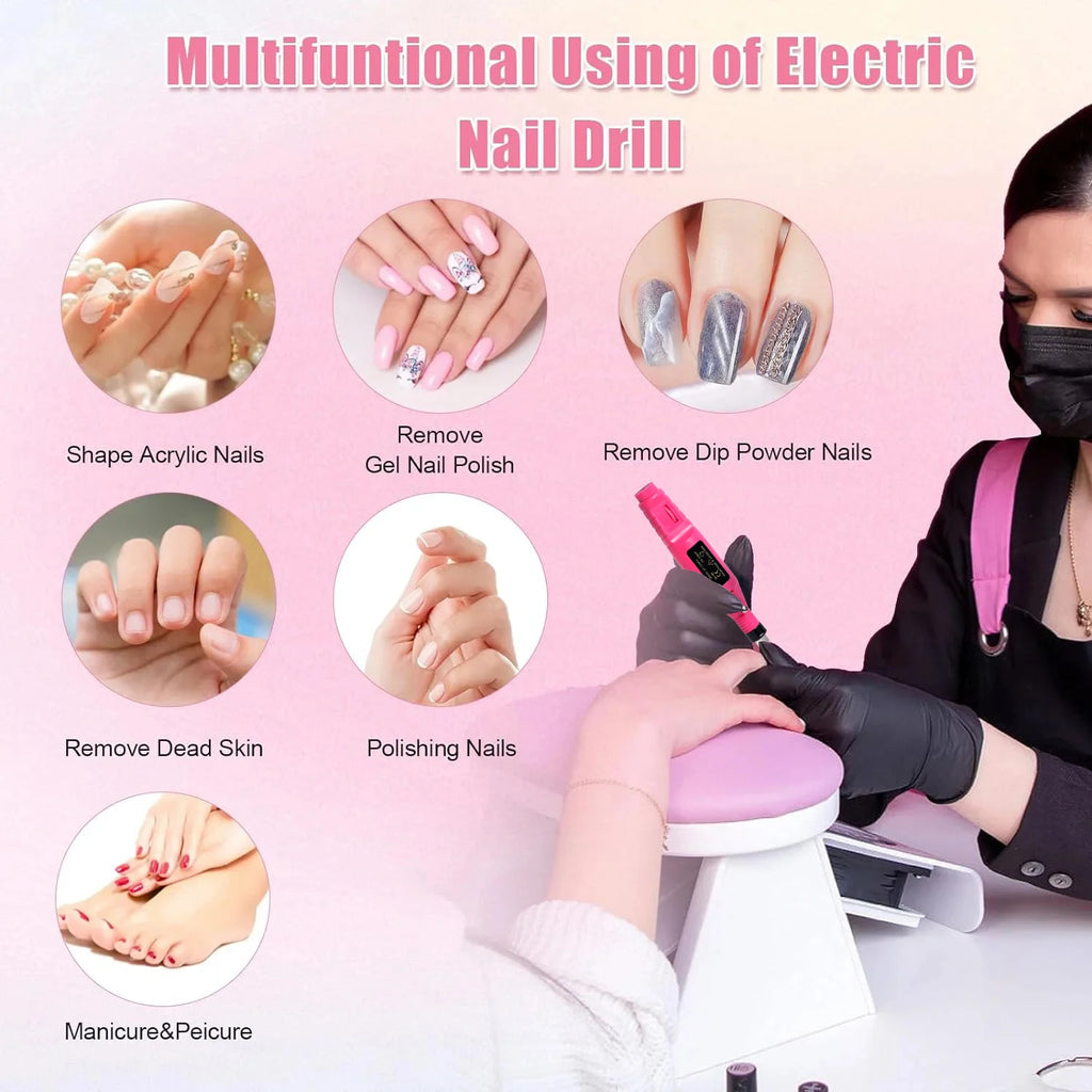 USB-Powered Electric Nail Drill Kit – Professional Manicure & Pedicure Nail File with 6 Bits and 6 Sanding Bands