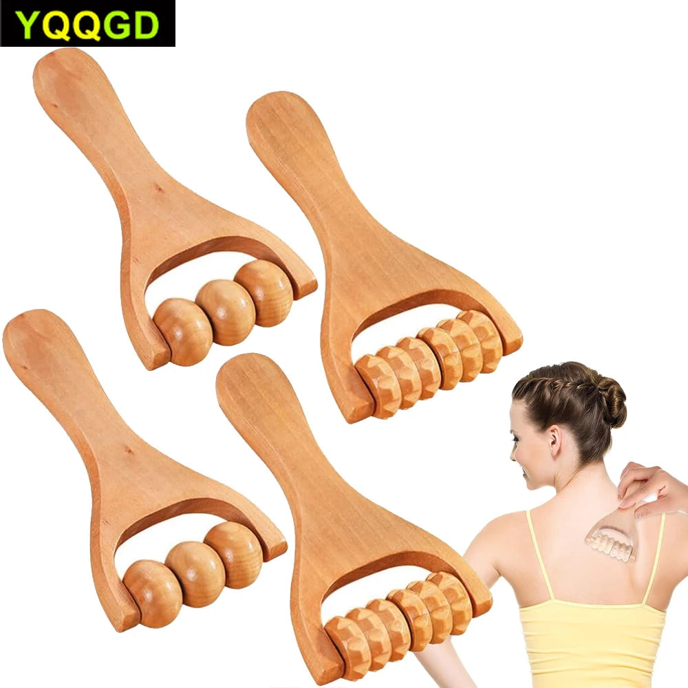 1-Pack Wooden Massage Roller - Handheld Trigger Point Massager for Neck, Back, Shoulders, Arms & Legs