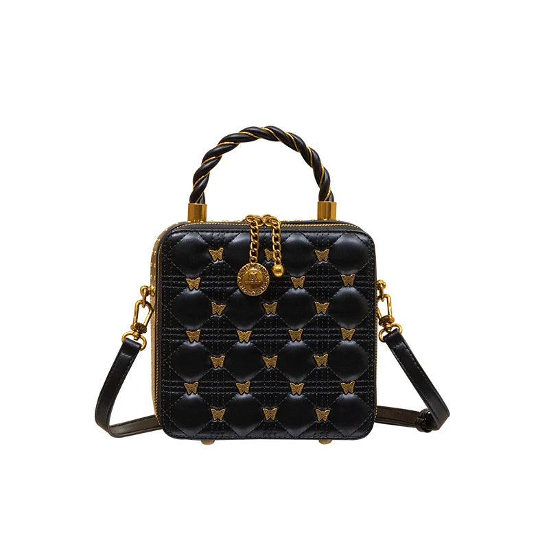 Women's Leather-Look Bucket Bag – Small Square Crossbody & One-Shoulder Bag, Designer-Inspired