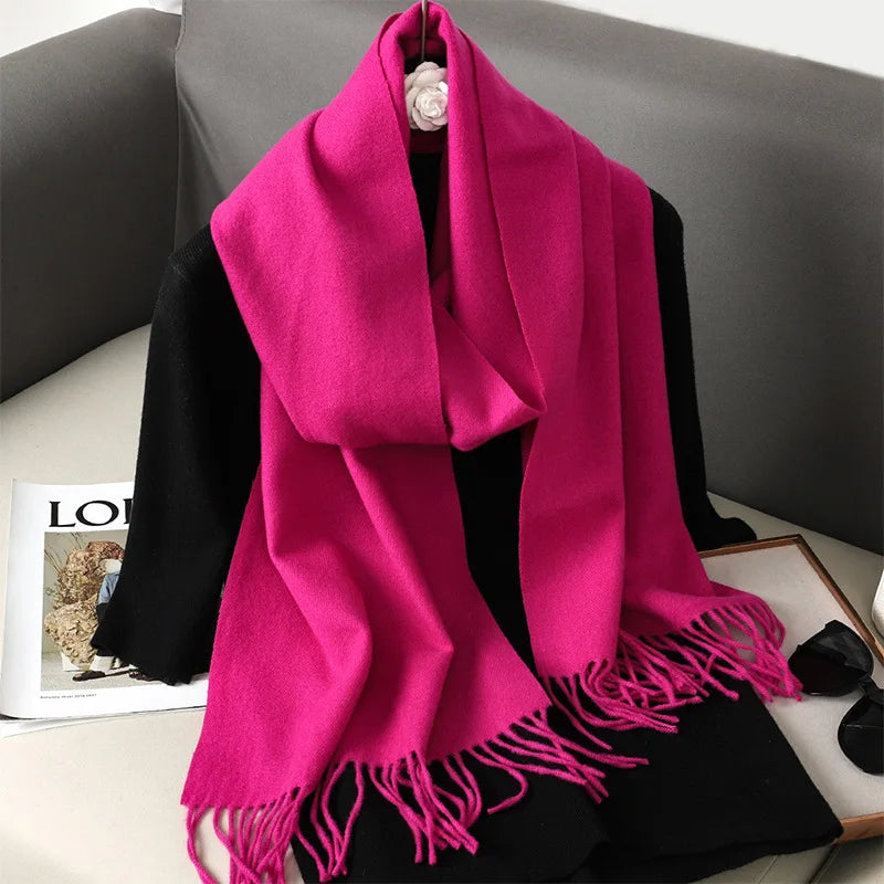 Women's Winter Scarf, Thick Cashmere-Look Pashmina Shawl with Tassels, Windproof Wrap, 175+ cm (69+ in) — 62 Colors