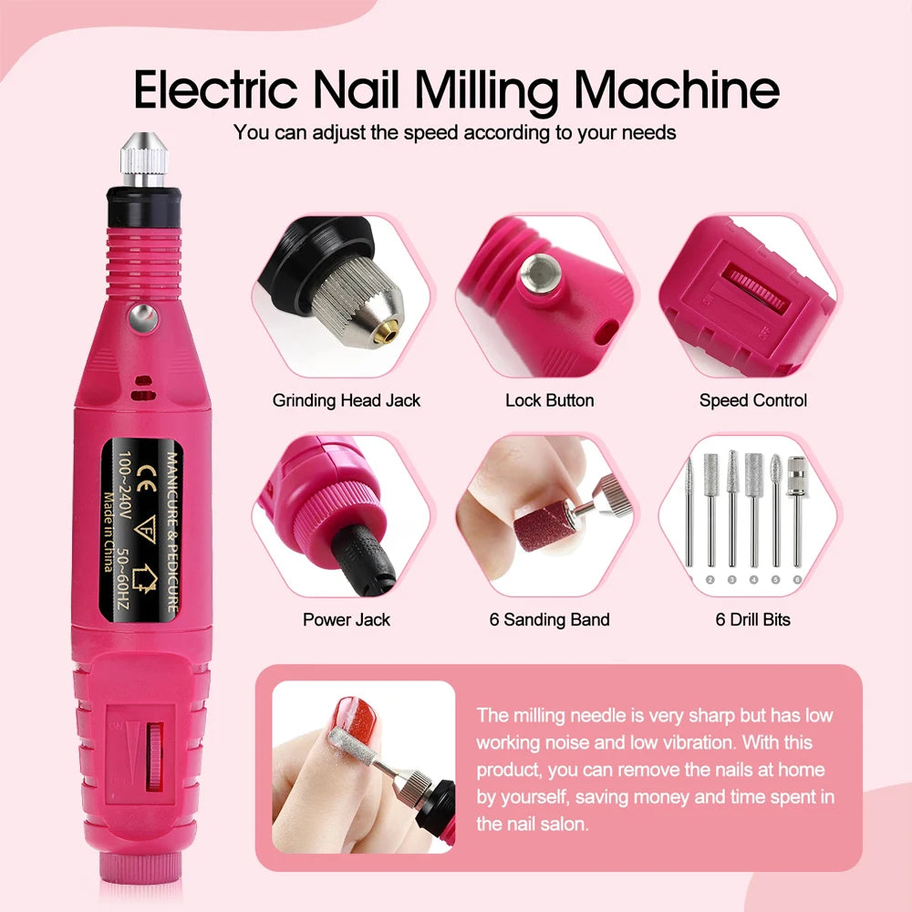 Electric Nail Drill Kit - Portable Professional Manicure & Pedicure Nail Sander, 20,000 RPM, 6 Bits & 6 Sand Bands