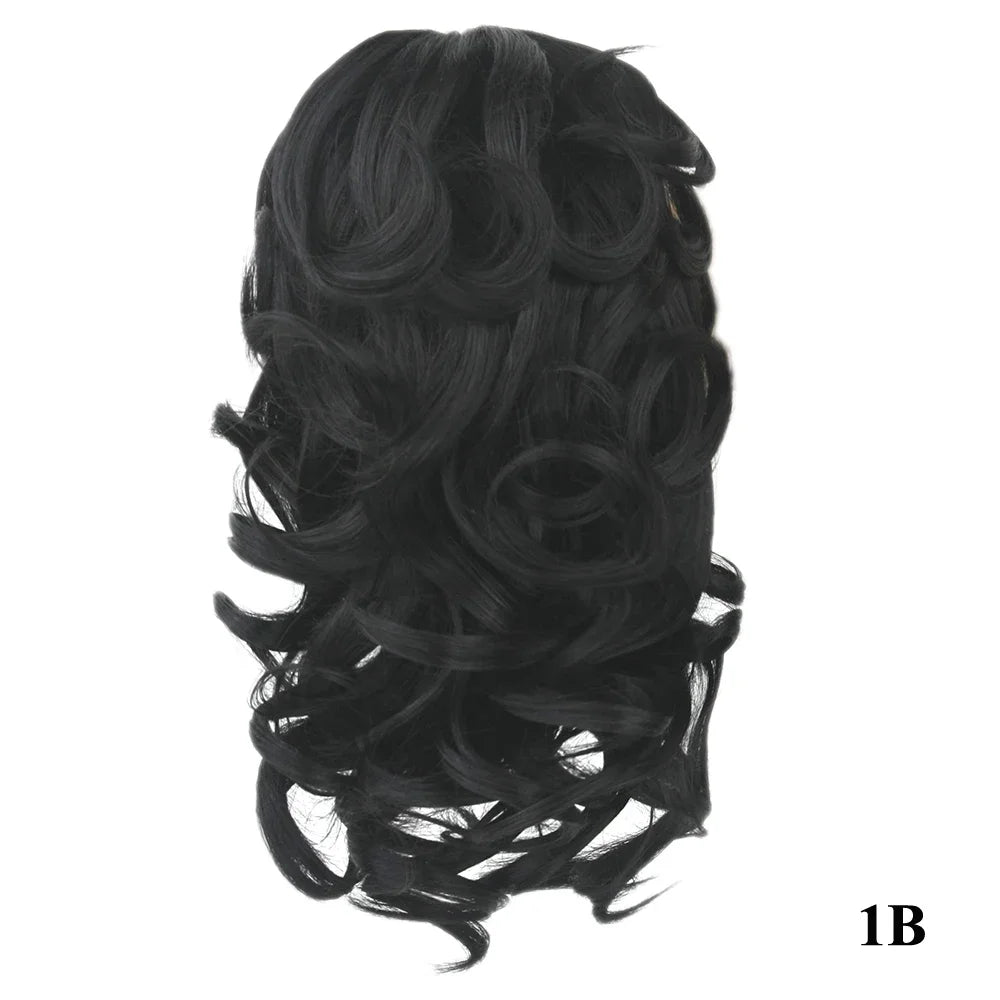 Soowee Short Curly Clip-In Ponytail Extension Black to Burgundy Synthetic Heat-Resistant Fiber