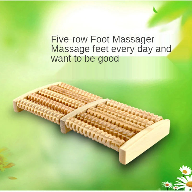 Wooden 6-Row Foot Massager Roller Shiatsu Reflexology Pain Relief and Relaxation