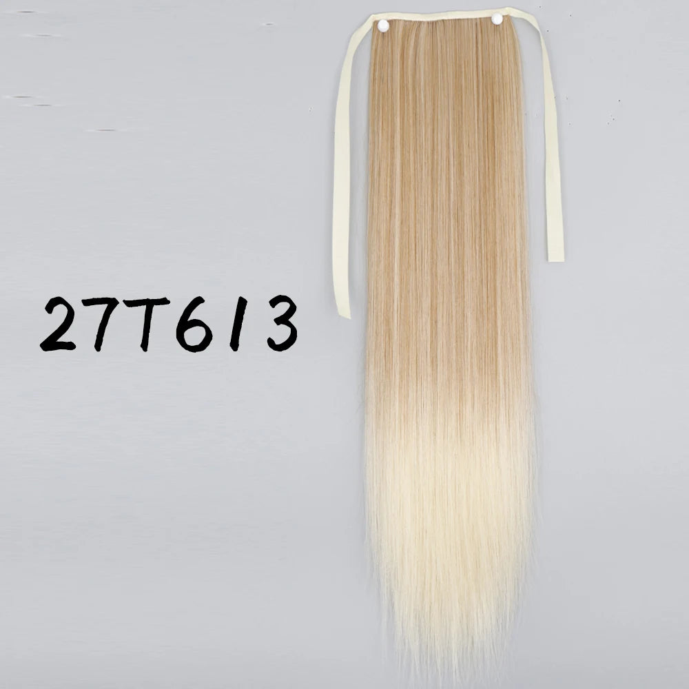 Wrap-Around Clip-In Ponytail Hair Extension 22-34 in (56-86 cm) Long Straight Heat-Resistant Synthetic Blonde Brown