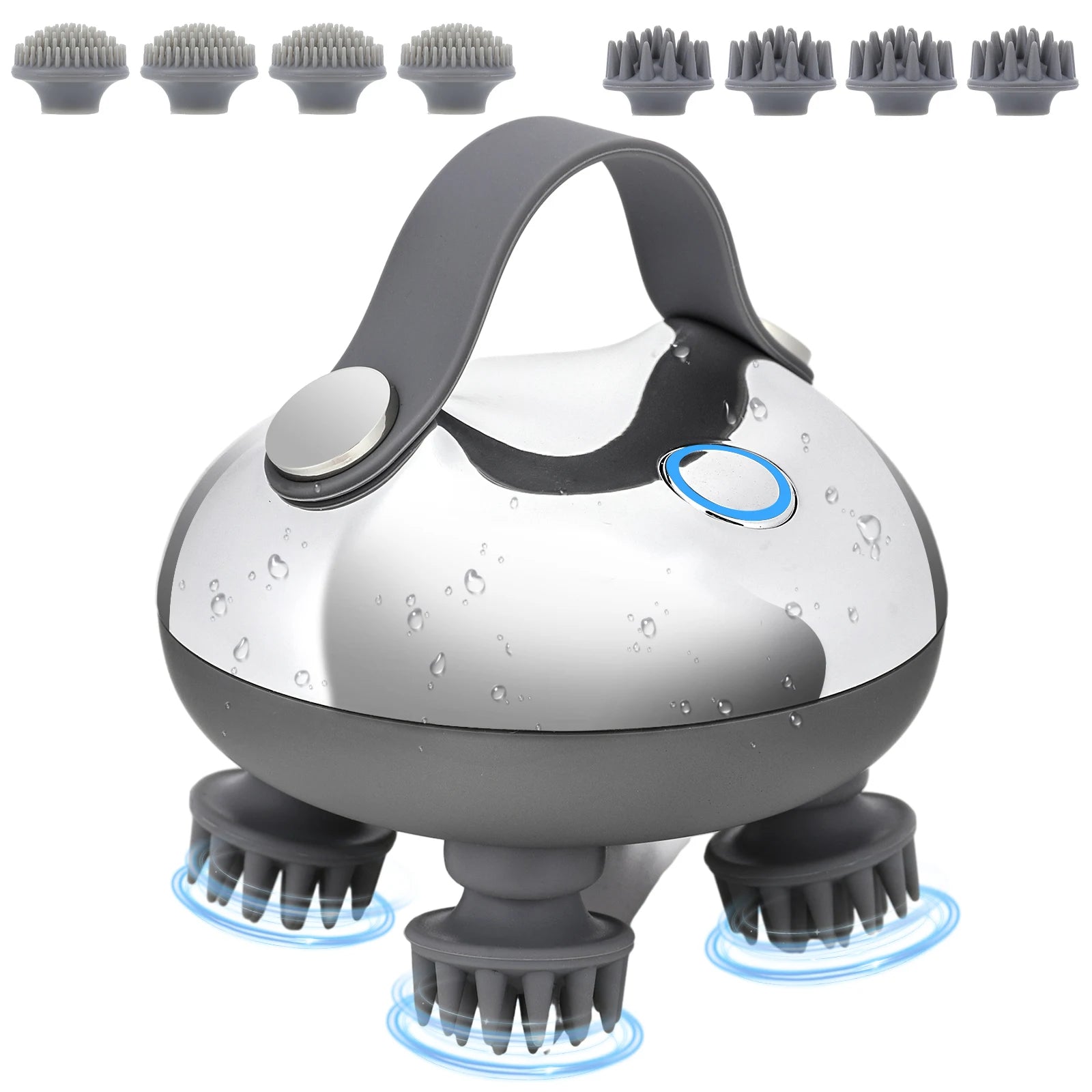 Electric Scalp Massager with 8 Silicone Heads - 3 Modes, IPX7 Waterproof USB Type-C Rechargeable for Hair Growth & Stress Relief