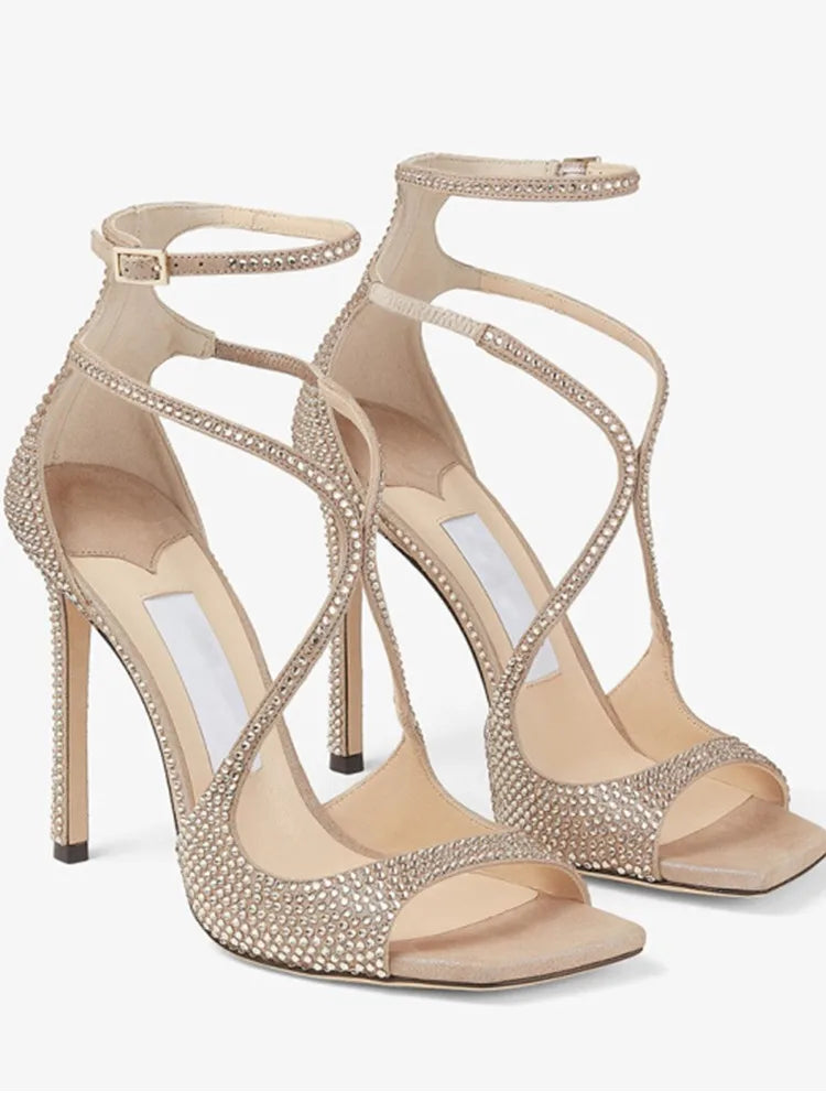 Women's Summer High Heel Open-Toe Sandals – Thin Heels Party Dance Shoes, EU 34–48 (8cm+ Heel)