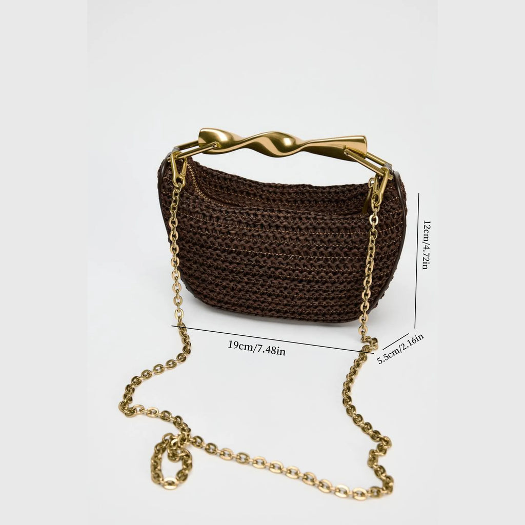 Women’s Half-Moon Woven Straw Shoulder Bag – Beach Crossbody Tote