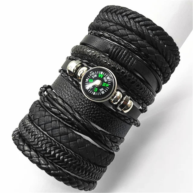 10-Pack Adjustable Black Woven Wrap Leather Bracelets – Handmade Unisex Rope Chain Lace-Up