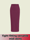 Plus Size Knit Midi Skirt – Slim Fit with Elastic Waist (1XL–4XL)