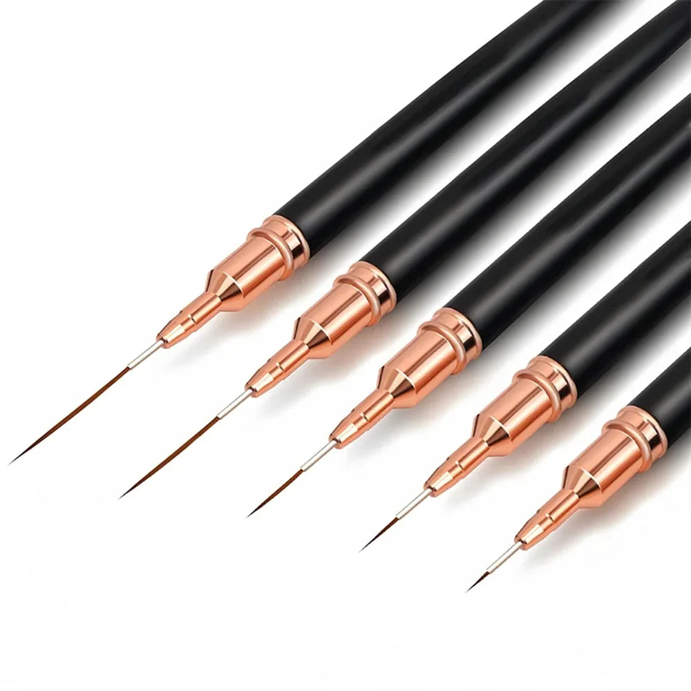 Nail Art Liner Brushes 5-Pack - Fine Detail Striping Pens (7/9/11/15/25 mm) for Gel & Acrylic Nail Design