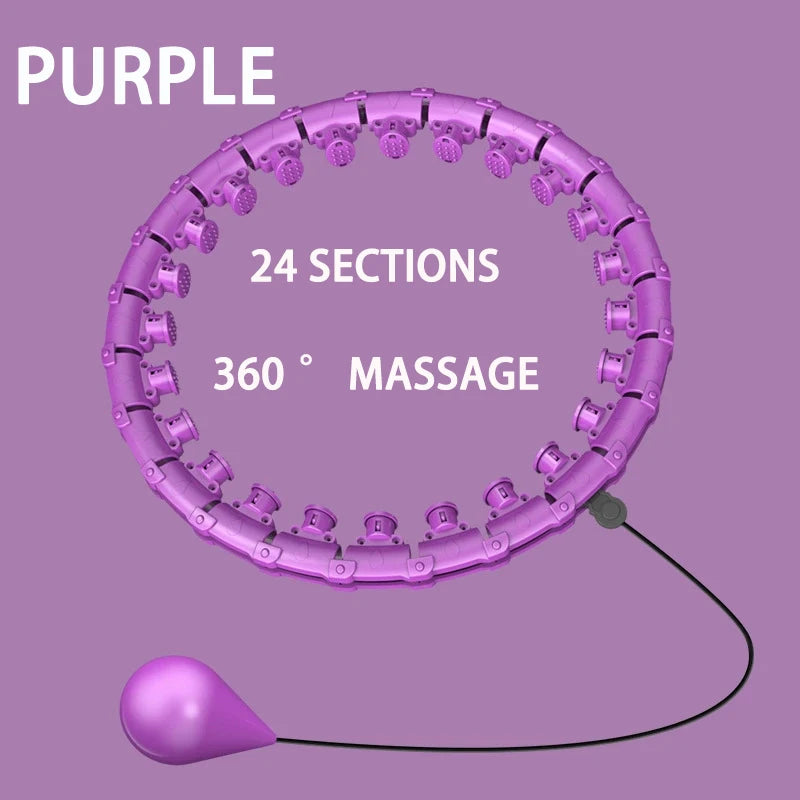 Adjustable Weighted Hula Hoop - 24-Segment Fitness Hoop with Silicone Gravity Ball, Fits up to 47 in (120 cm) Waist, Silent Massage Rollers for Home Workout