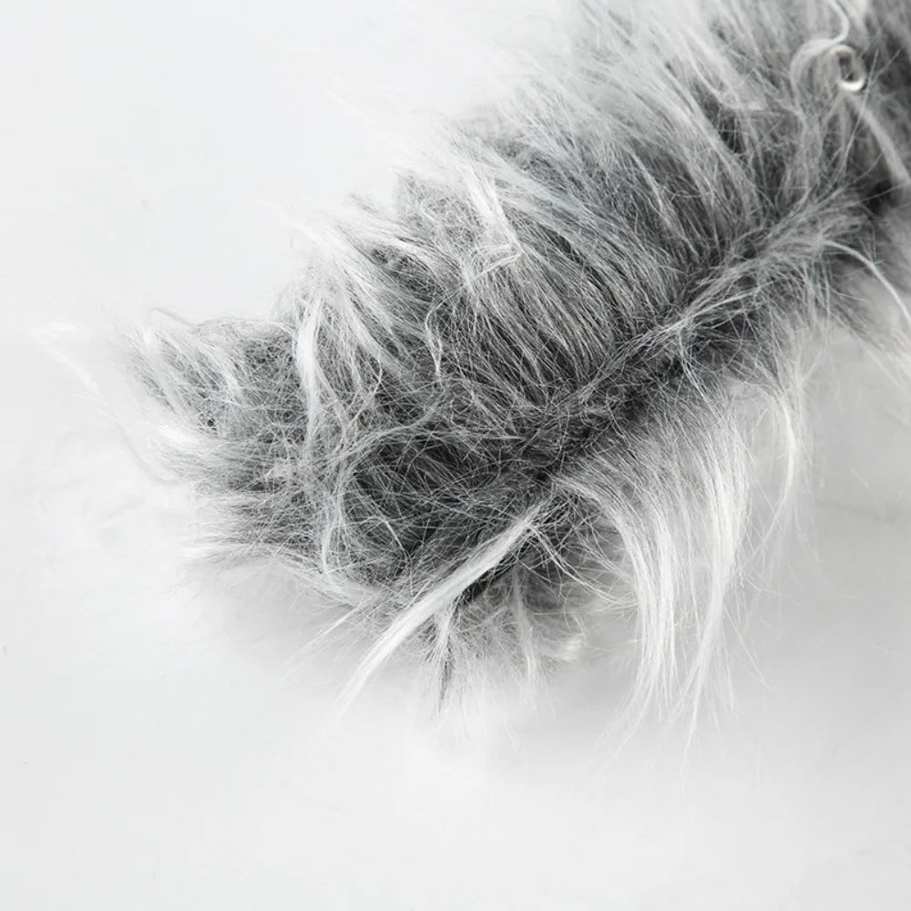 Y2K Gray Faux Fur Leather Waist Belt 41.34in (105cm) Furry Hip-Hop Jeans Waistband