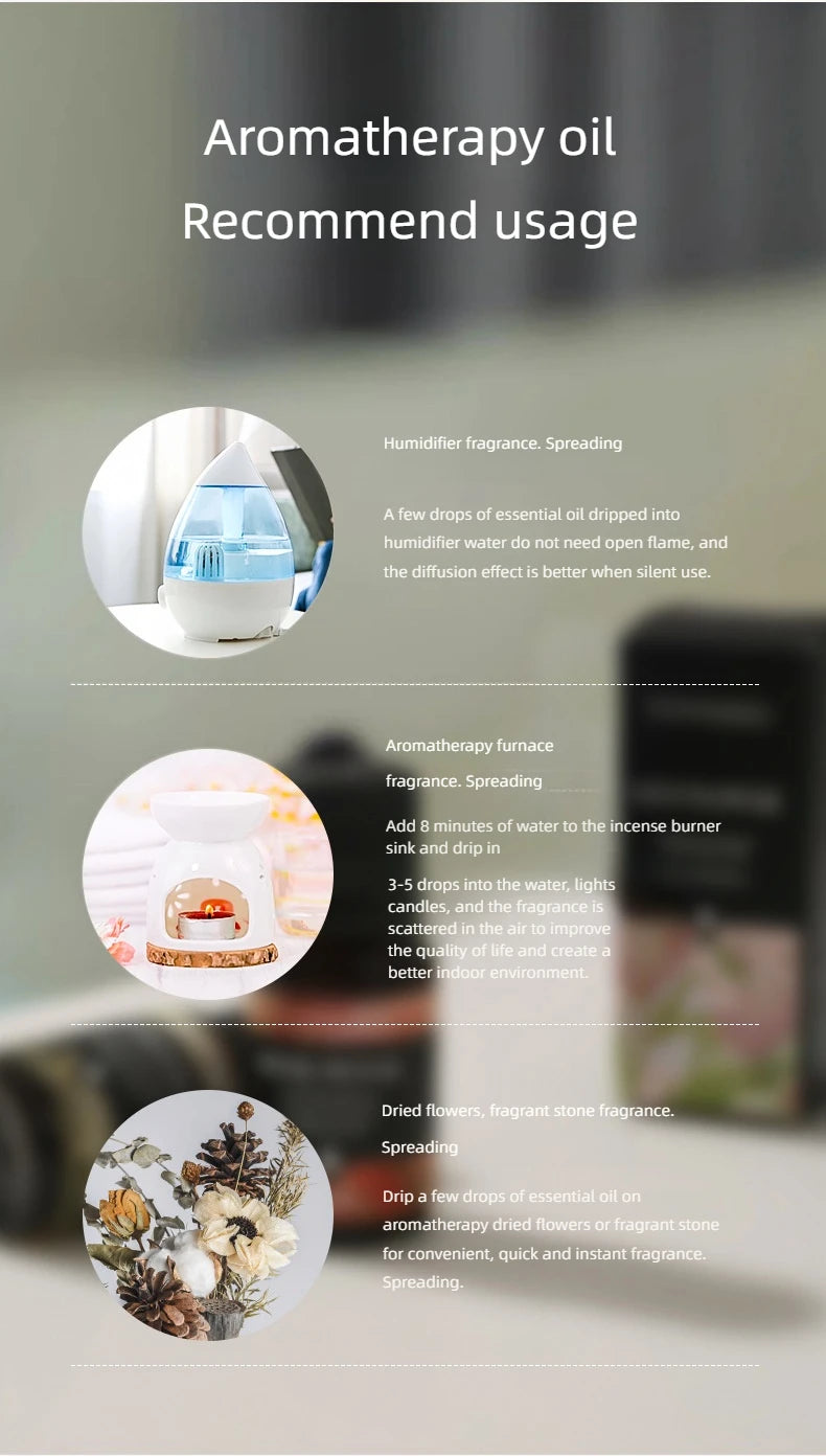 10ml (0.34 fl oz) Water-Soluble Essential Oil for Aroma Diffusers — 17 Scents (Lavender, Rose, Eucalyptus, White Peach, Oolong, Ocean)