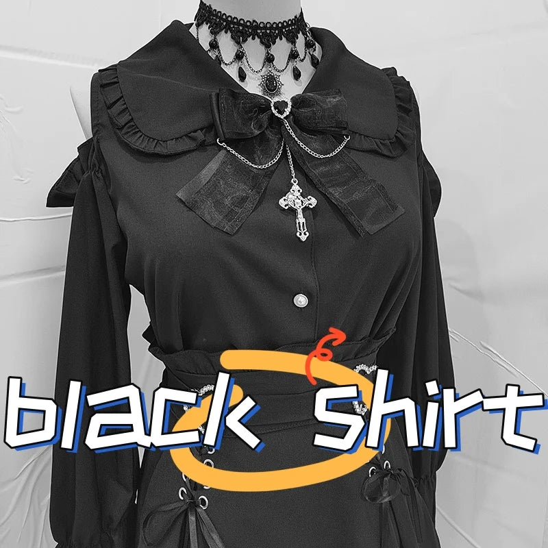 Kawaii Jirai Kei Lolita Y2K Japanese Style Blouse with Peter Pan Collar Long Sleeve Sweet Aesthetic Top for Women