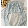 Women's Lace-Up Bow Crop Cardigan - V-Neck Knit Long Sleeve Korean Aesthetic Top