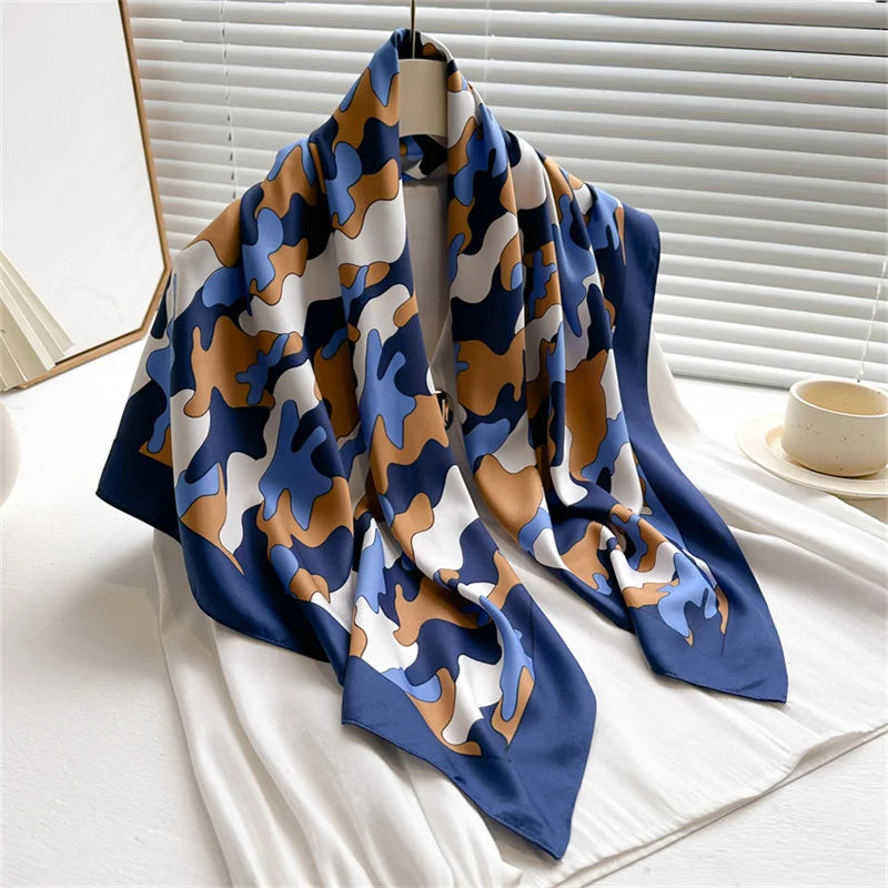 90 x 90 cm (35 x 35 in) Twill Silk-Feel Square Scarf – Women’s Luxury Tree Print Head Scarf, Shawl, Hijab, Bandana