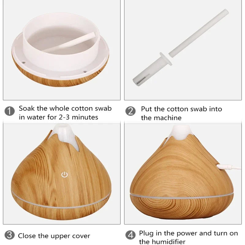 350ml (11.8 oz) Wood Grain Ultrasonic Essential Oil Diffuser & Humidifier, USB, Remote Control, 7-Color LED